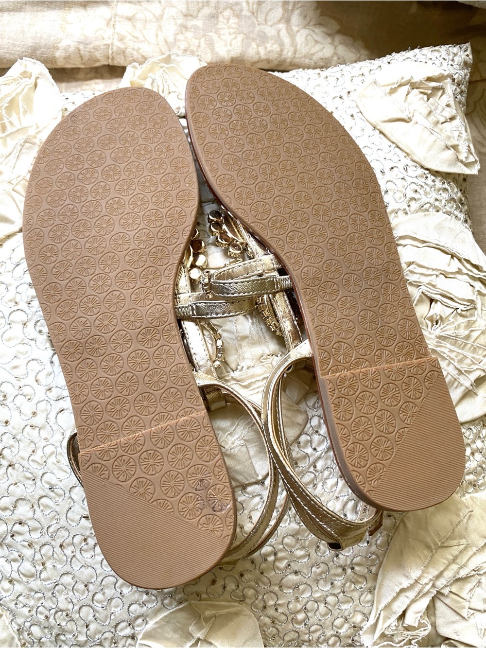 Lilly Pulitzer Katie Embellished Sandals Rhinestone Gold Metallic Sz 9 - Picture 9 of 16